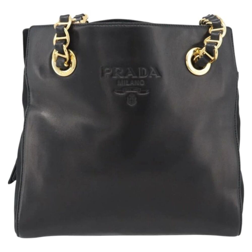 Prada Vintage Nappa Chain Tote Leather Black Leather Shoulder Bag Bag